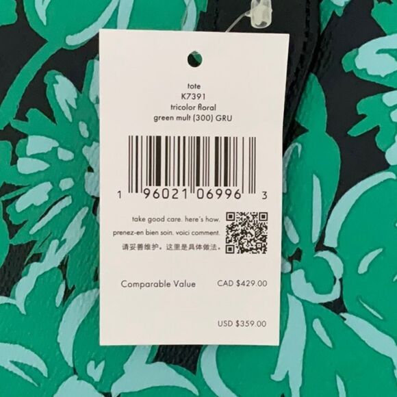 KATE SPADE NWT TRI COLOR FLORAL GREEN BLUE TOTE SHOULDER BAG - Picture 6 of 8